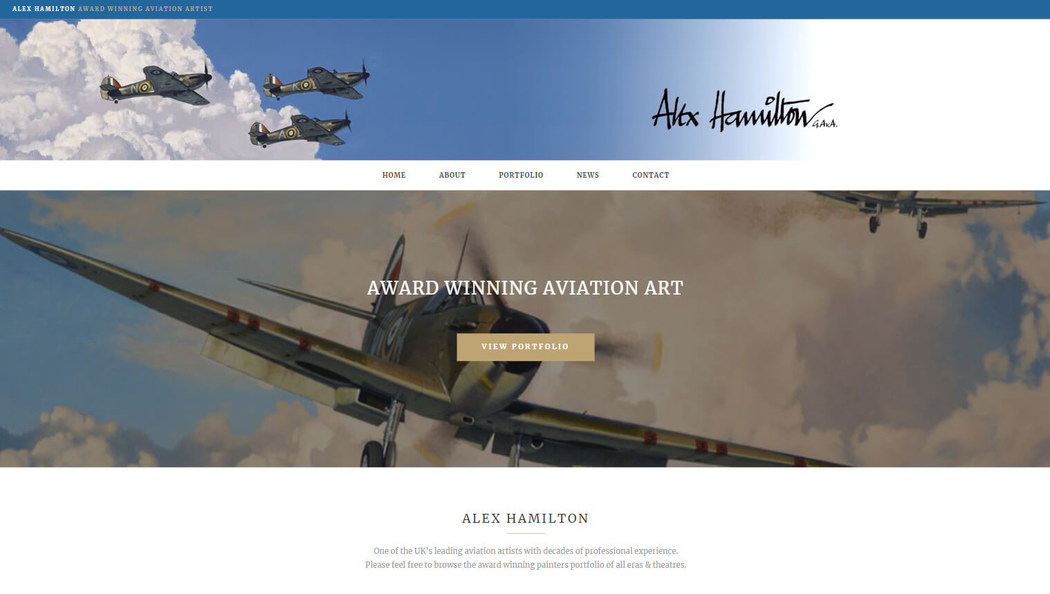 Website designed in Cumbria by Carlisle based Iosys for Alex Hamilton, Award Winning Aviation Artist