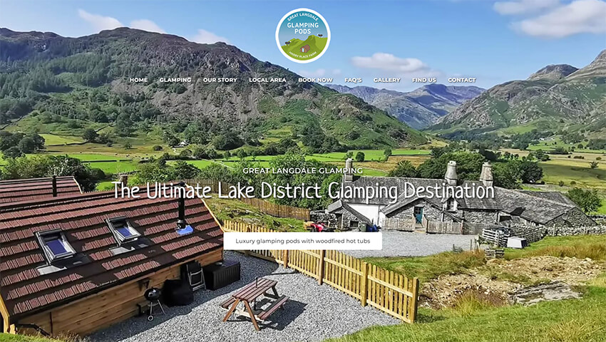 Website designed in Cumbria by Carlisle based Iosys for Great Langdale Glamping, Harry Place Farm, a traditional working Lake District fell farm, offers luxury glamping pods